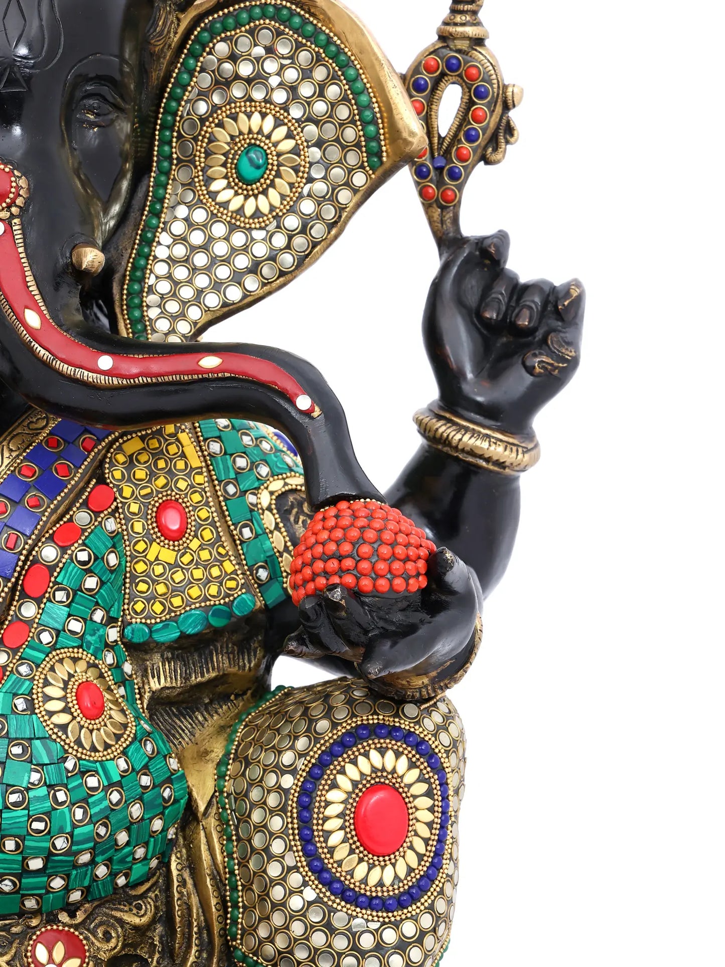 Brassaura™ Brass Ganesha Statue with Multi Stonework | Height 22 Inches & Weight 35.59 kgs