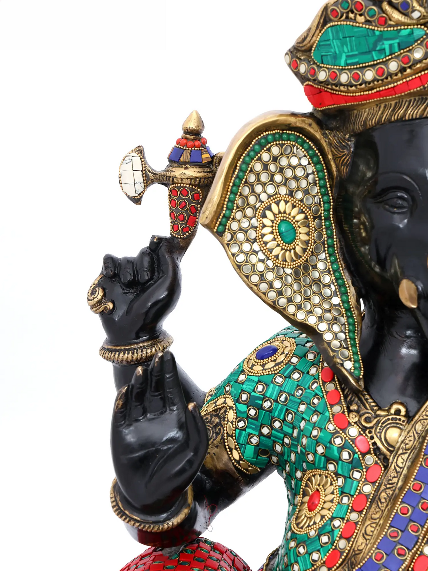 Brassaura™ Brass Ganesha Statue with Multi Stonework | Height 22 Inches & Weight 35.59 kgs