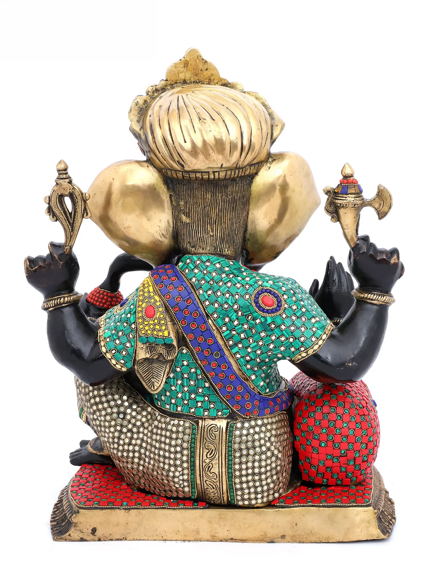 Brassaura™ Brass Ganesha Statue with Multi Stonework | Height 22 Inches & Weight 35.59 kgs