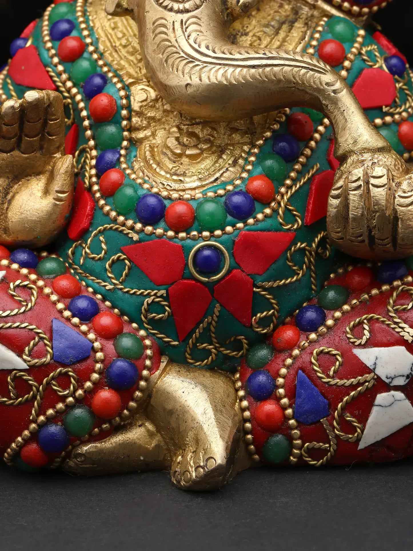 Brassaura™ Brass Ganesha Statue with Inlay Work | Height 6 Inches & Weight 1.63 kgs