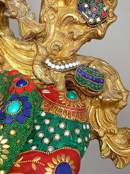 Brassaura® Grand Brass Krishna Statue with Inlay Work | Height 110.5 cm | 80.98 kg