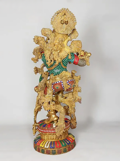 Brassaura® Grand Brass Krishna Statue with Inlay Work | Height 110.5 cm | 80.98 kg