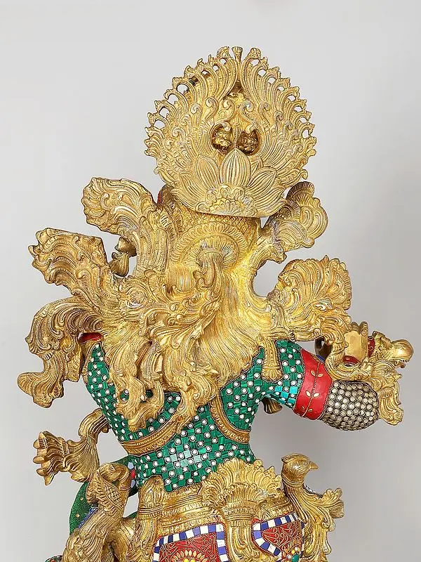 Brassaura® Grand Brass Krishna Statue with Inlay Work | Height 110.5 cm | 80.98 kg