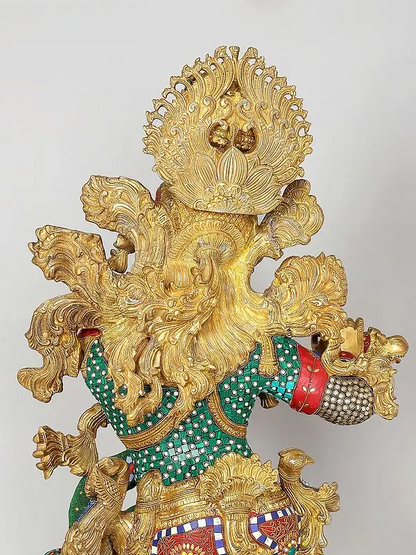 Brassaura® Grand Brass Krishna Statue with Inlay Work | Height 110.5 cm | 80.98 kg