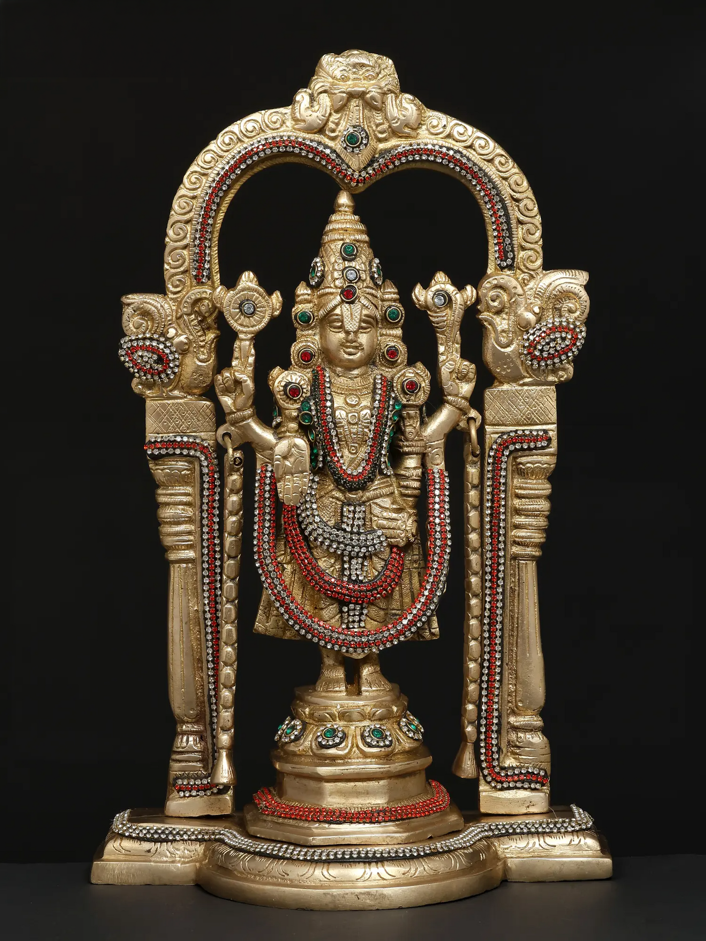 Brassaura® Lord Balaji Brass Statue with Meenakari Work | Height 14 Inches & Weight 5.19 kgs