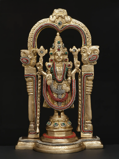 Brassaura® Lord Balaji Brass Statue with Meenakari Work | Height 14 Inches & Weight 5.19 kgs