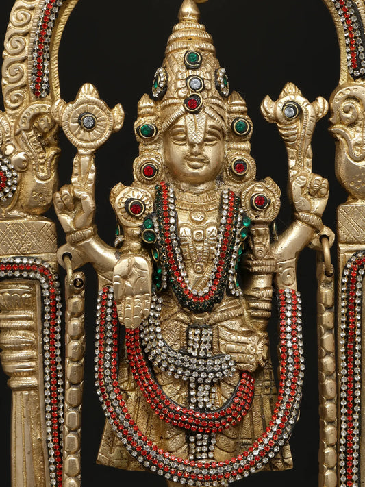 Estátua de Latão Brassaura® Lord Balaji com Trabalho Meenakari | Altura 35,56 cm e Peso 5,19 kg