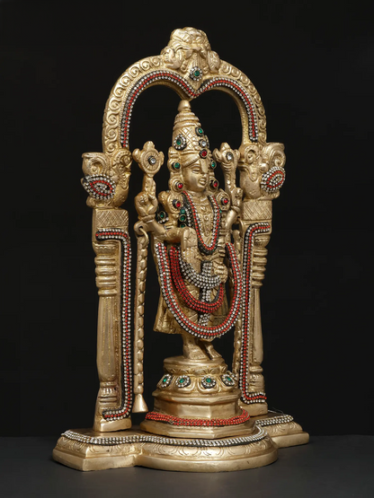 Brassaura® Lord Balaji Brass Statue with Meenakari Work | Height 14 Inches & Weight 5.19 kgs