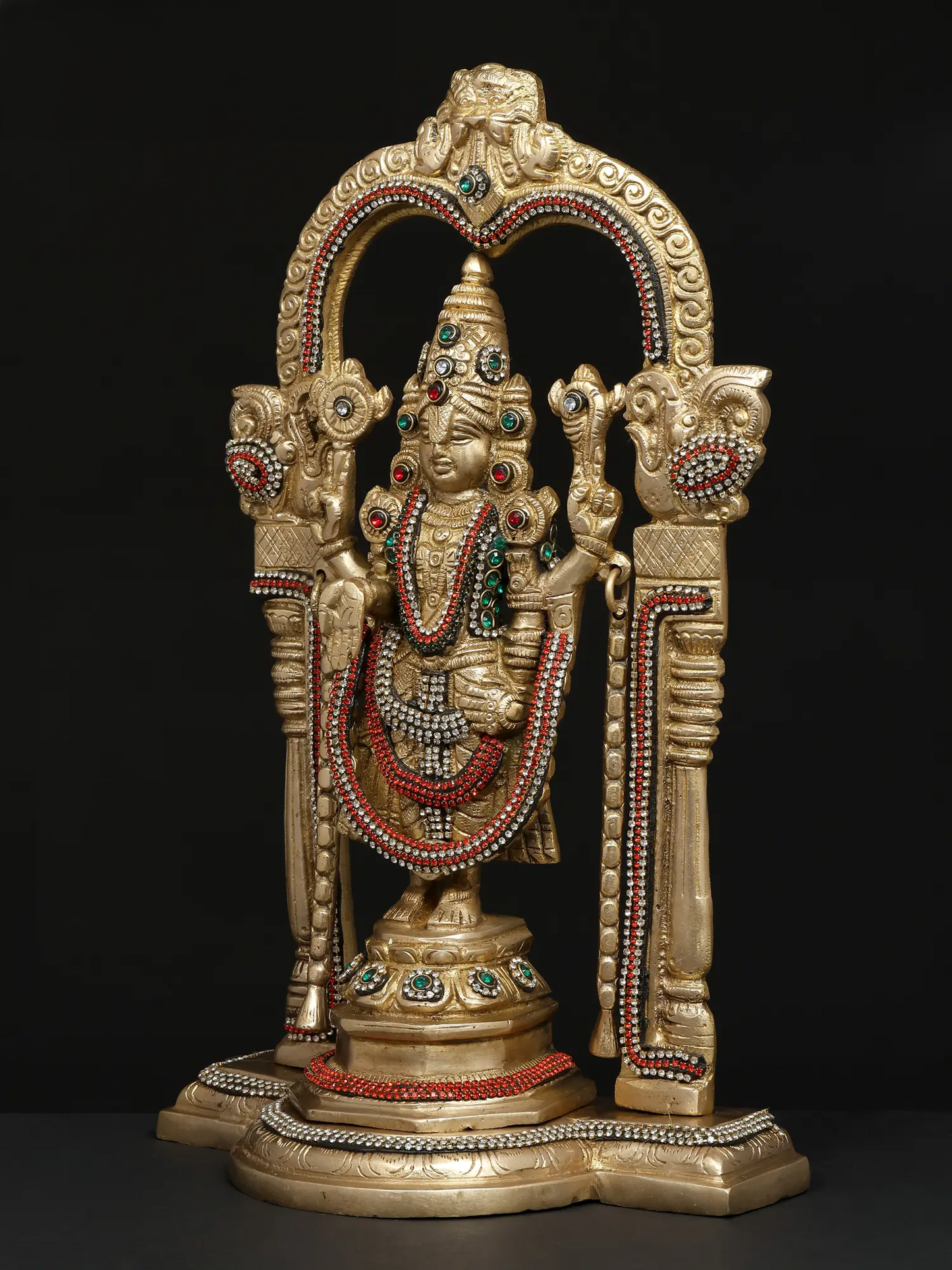 Brassaura® Lord Balaji Brass Statue with Meenakari Work | Height 14 Inches & Weight 5.19 kgs