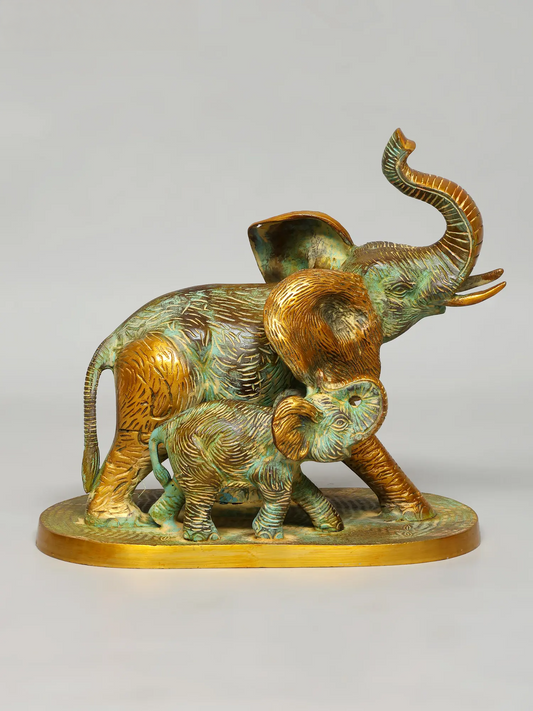 ब्रासुर्रा® हाथी शावक के साथ | प्राकृतिक पीतल | ऊंचाई 11.4 इंच और वज़न 8.17 किलोग्राम