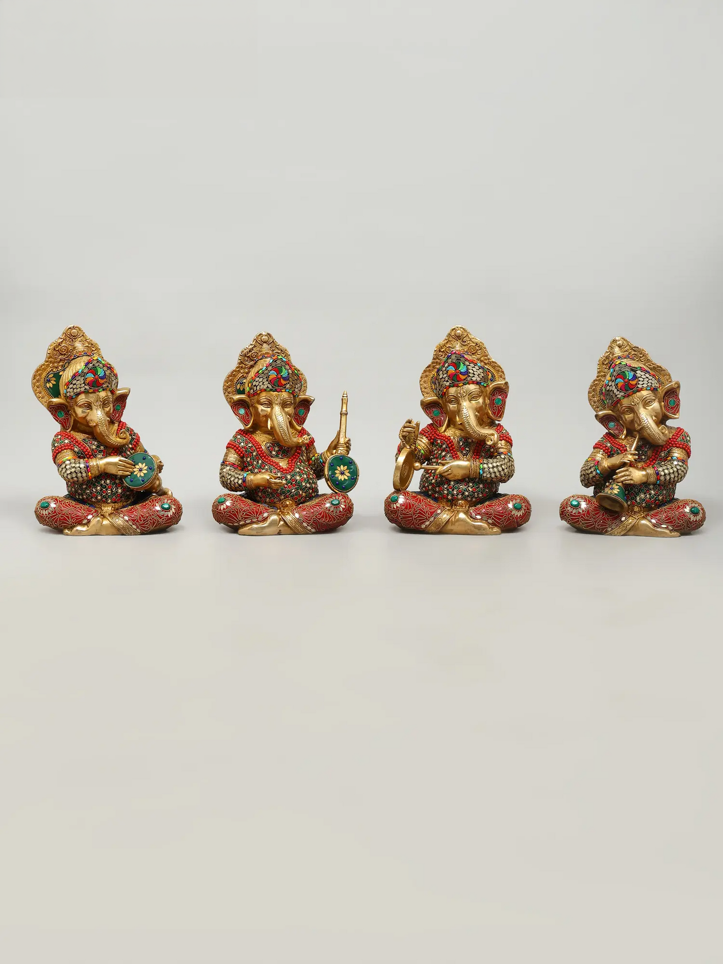 Brassaura™ Brass Ganesha Statue with Inlay Work | Height 12 Inches & Weight 32.13 kgs