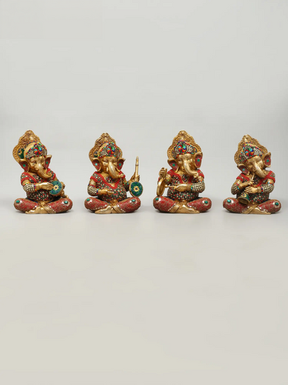 Brassaura™ Brass Ganesha Statue with Inlay Work | Height 12 Inches & Weight 32.13 kgs