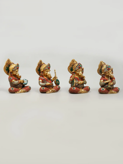 Brassaura™ Brass Ganesha Statue with Inlay Work | Height 12 Inches & Weight 32.13 kgs