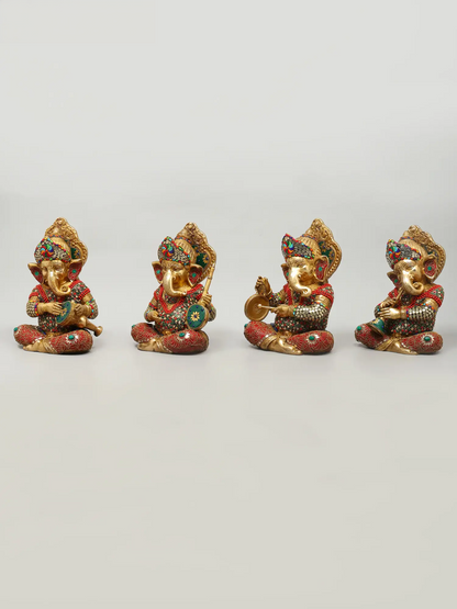 Brassaura™ Brass Ganesha Statue with Inlay Work | Height 12 Inches & Weight 32.13 kgs