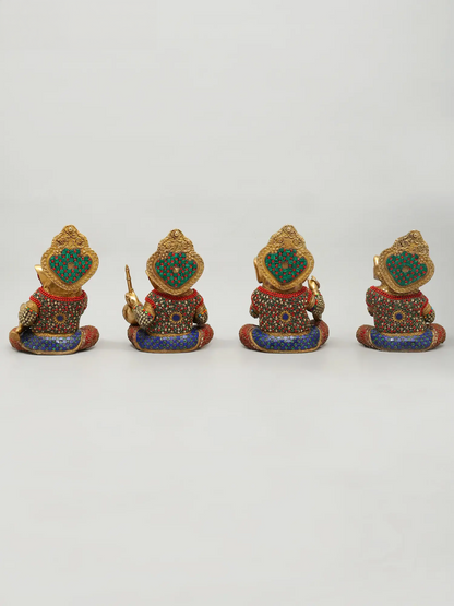Brassaura™ Brass Ganesha Statue with Inlay Work | Height 12 Inches & Weight 32.13 kgs