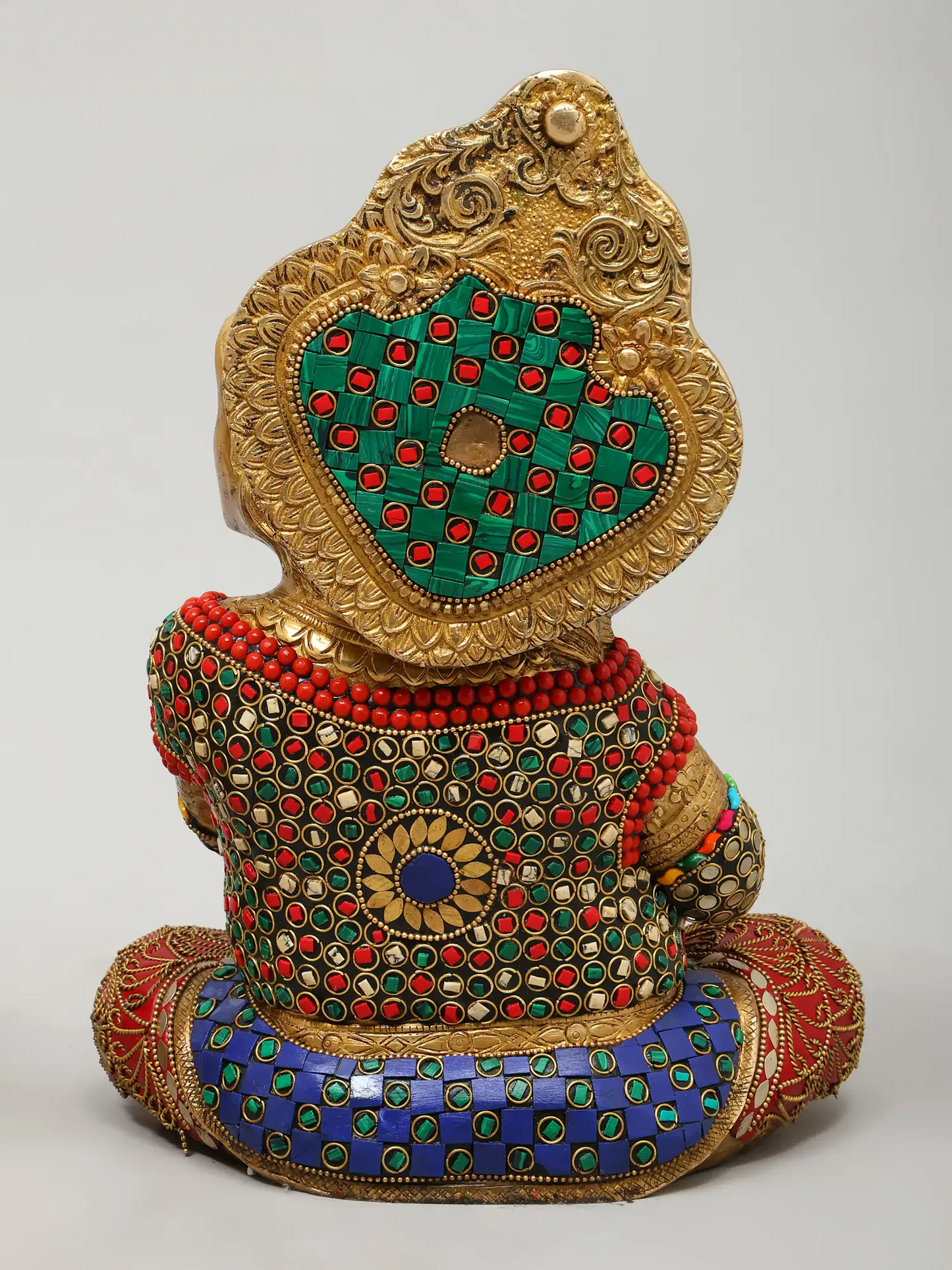 Brassaura™ Brass Ganesha Statue with Inlay Work | Height 12 Inches & Weight 32.13 kgs