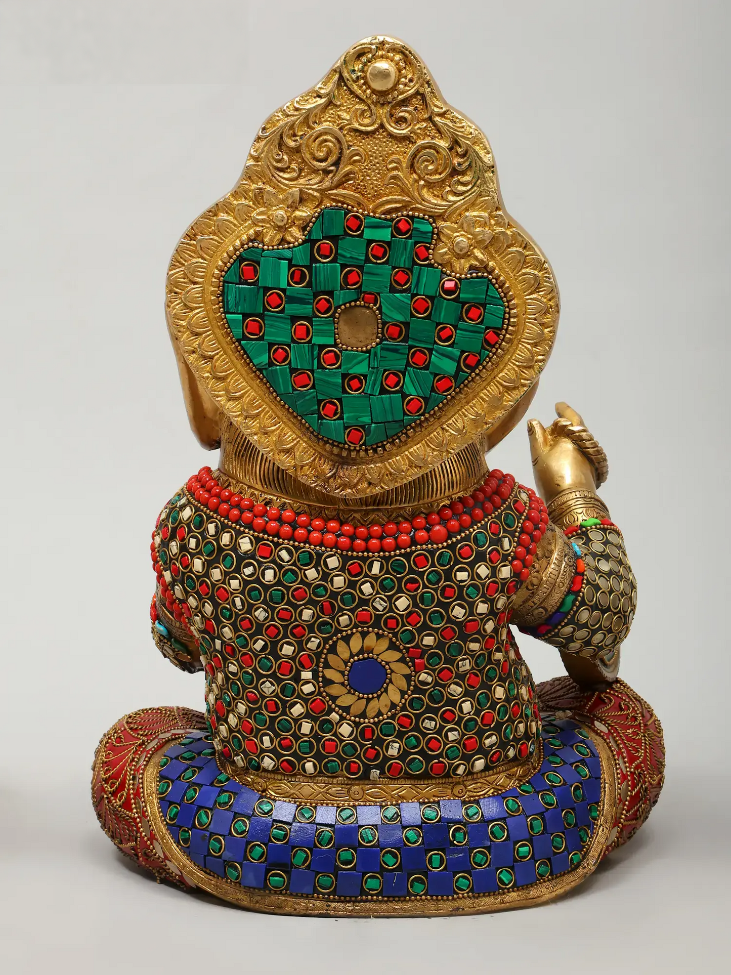 Brassaura™ Brass Ganesha Statue with Inlay Work | Height 12 Inches & Weight 32.13 kgs