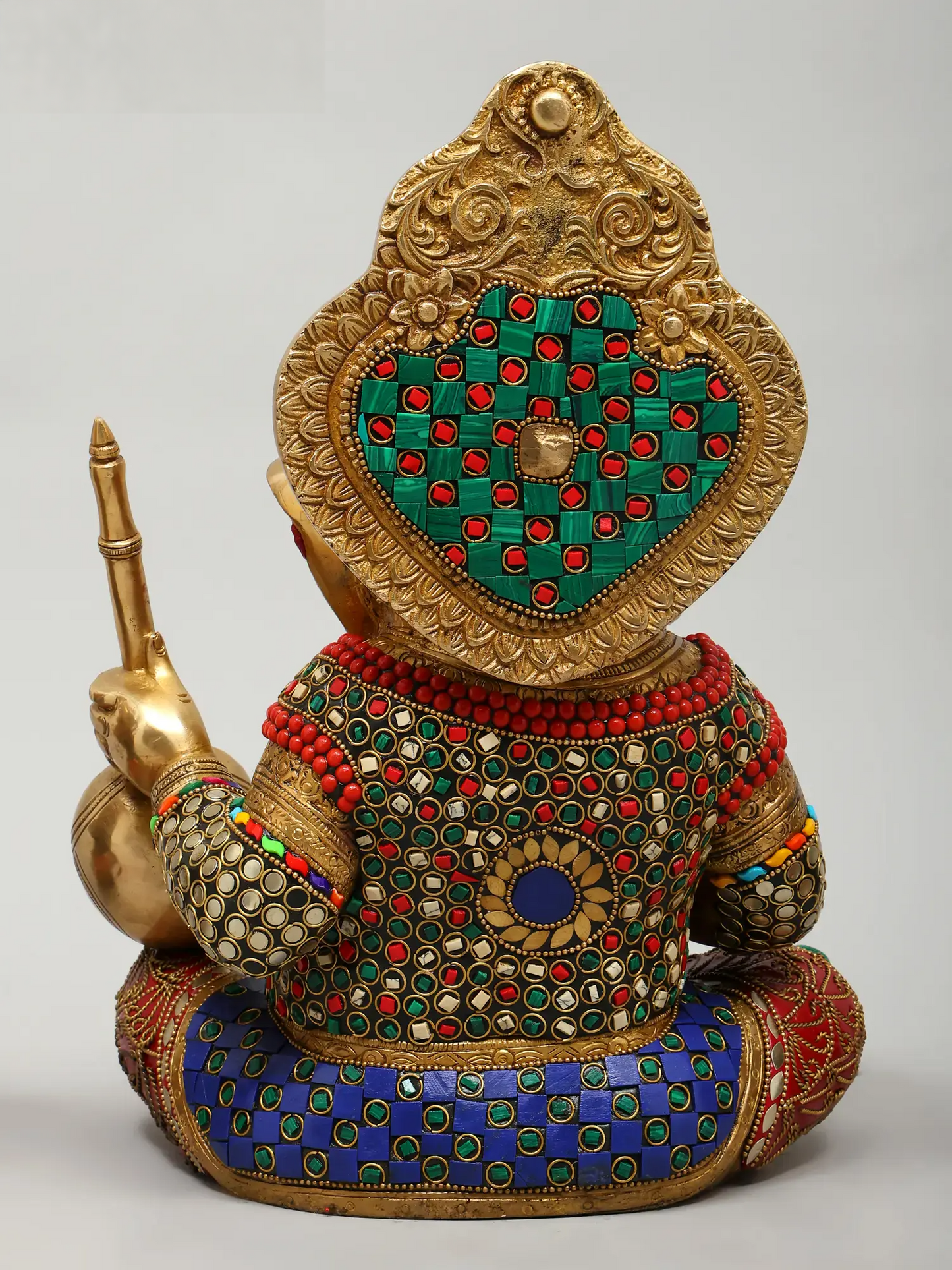 Brassaura™ Brass Ganesha Statue with Inlay Work | Height 12 Inches & Weight 32.13 kgs