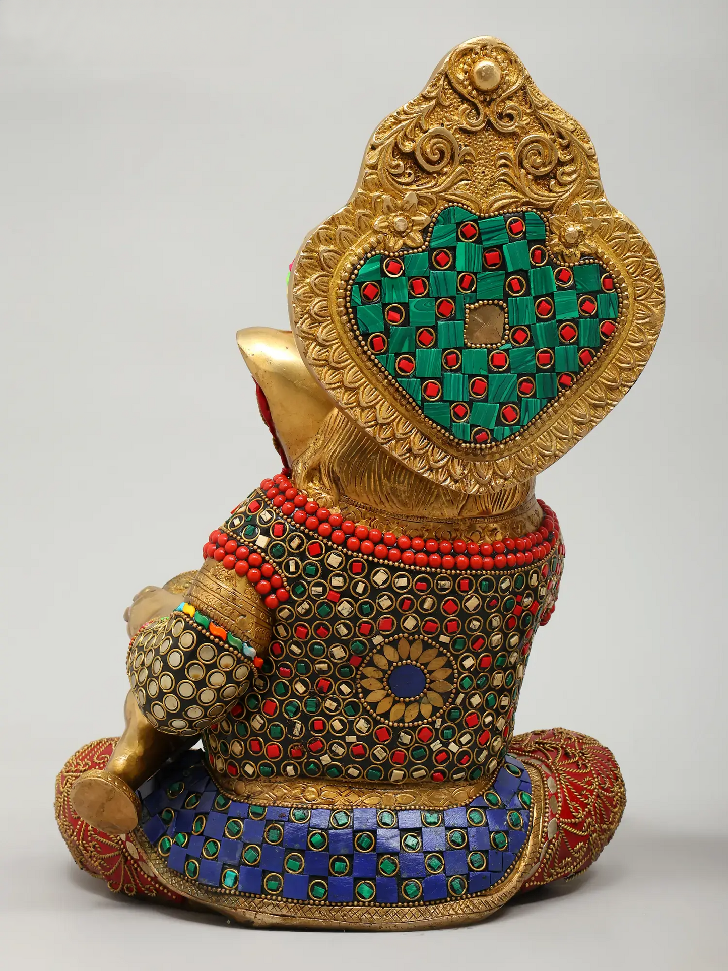 Brassaura™ Brass Ganesha Statue with Inlay Work | Height 12 Inches & Weight 32.13 kgs