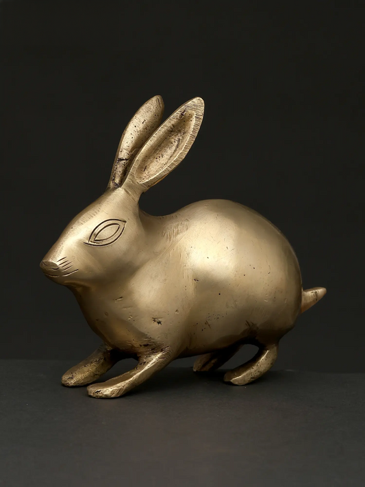ब्रासौर्रा® ब्रास रैबिट फिगरीन | न्यूनतम दस्तकारी सजावट उच्चारण | ऊंचाई 4.9 इंच और वजन 0.96 किलोग्राम