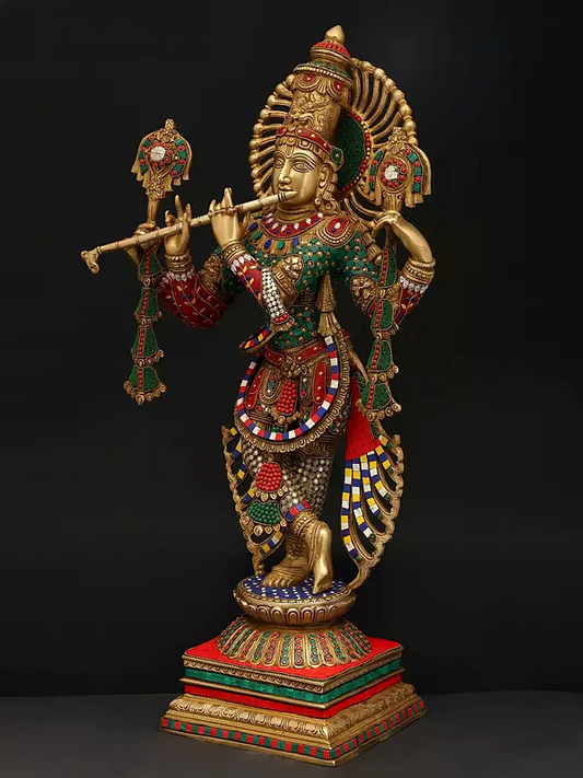 Brassaura® Brass Krishna Statue | Height 30.9 Inches & Weight 26.29 kg