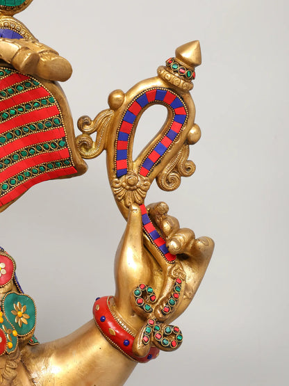 Brassaura™ Brass Ganesha Statue with Inlay Work | Height 26 Inches & Weight 53.98 kgs