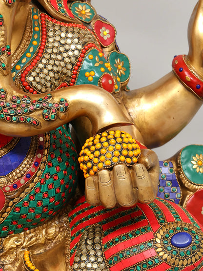 Brassaura™ Brass Ganesha Statue with Inlay Work | Height 26 Inches & Weight 53.98 kgs