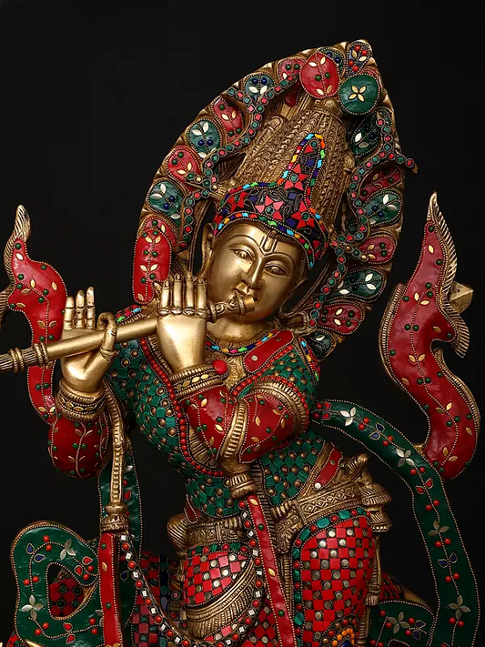 Brassaura® Brass Cow Krishna Statue | Height 34.5 Inches & Weight 40.66 kg