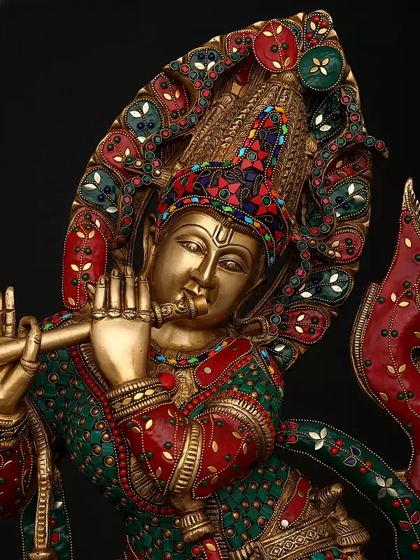 Brassaura® Brass Cow Krishna Statue | Height 34.5 Inches & Weight 40.66 kg