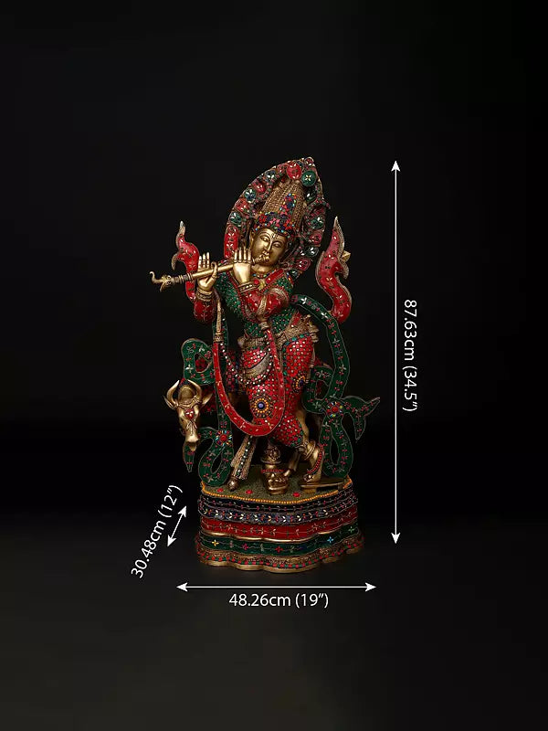 Brassaura® Brass Cow Krishna Statue | Height 34.5 Inches & Weight 40.66 kg