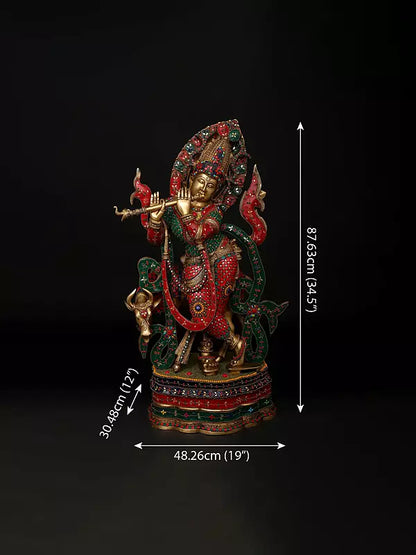 Brassaura® Brass Cow Krishna Statue | Height 34.5 Inches & Weight 40.66 kg