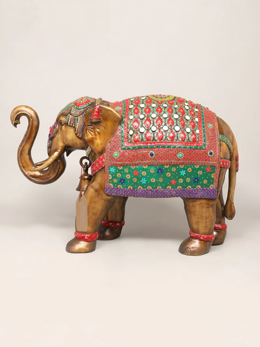 ब्रासाउरा® मीनाकारी जड़ाऊ काम के साथ रॉयल ब्रास हाथी | ऊंचाई 30.5 इंच और वज़न 87.85 किलोग्राम