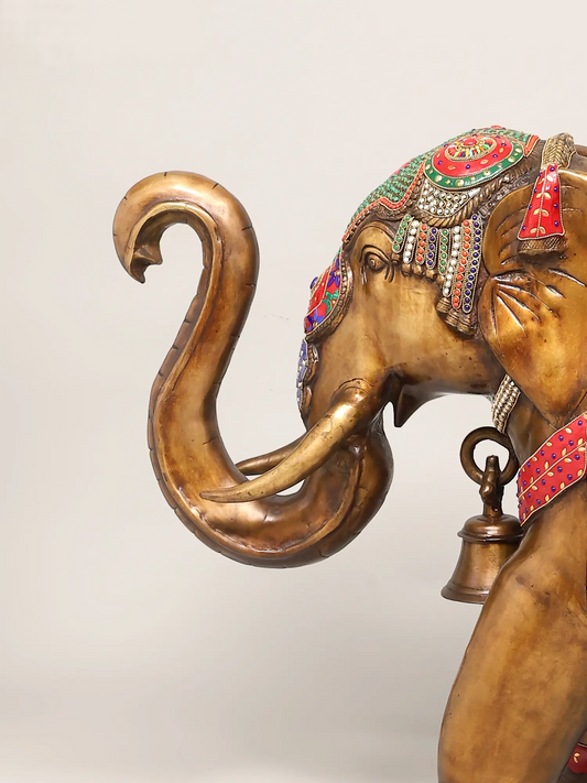 ब्रासाउरा® मीनाकारी जड़ाऊ काम के साथ रॉयल ब्रास हाथी | ऊंचाई 30.5 इंच और वज़न 87.85 किलोग्राम