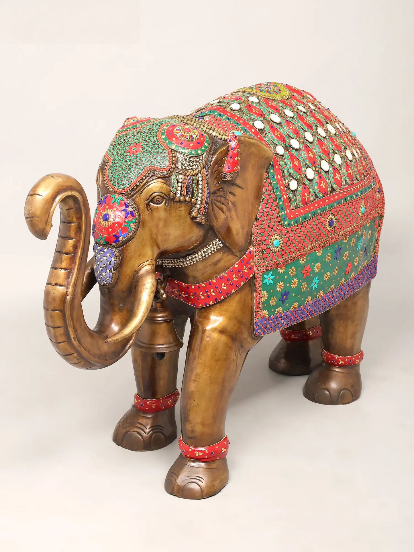 ब्रासाउरा® मीनाकारी जड़ाऊ काम के साथ रॉयल ब्रास हाथी | ऊंचाई 30.5 इंच और वज़न 87.85 किलोग्राम