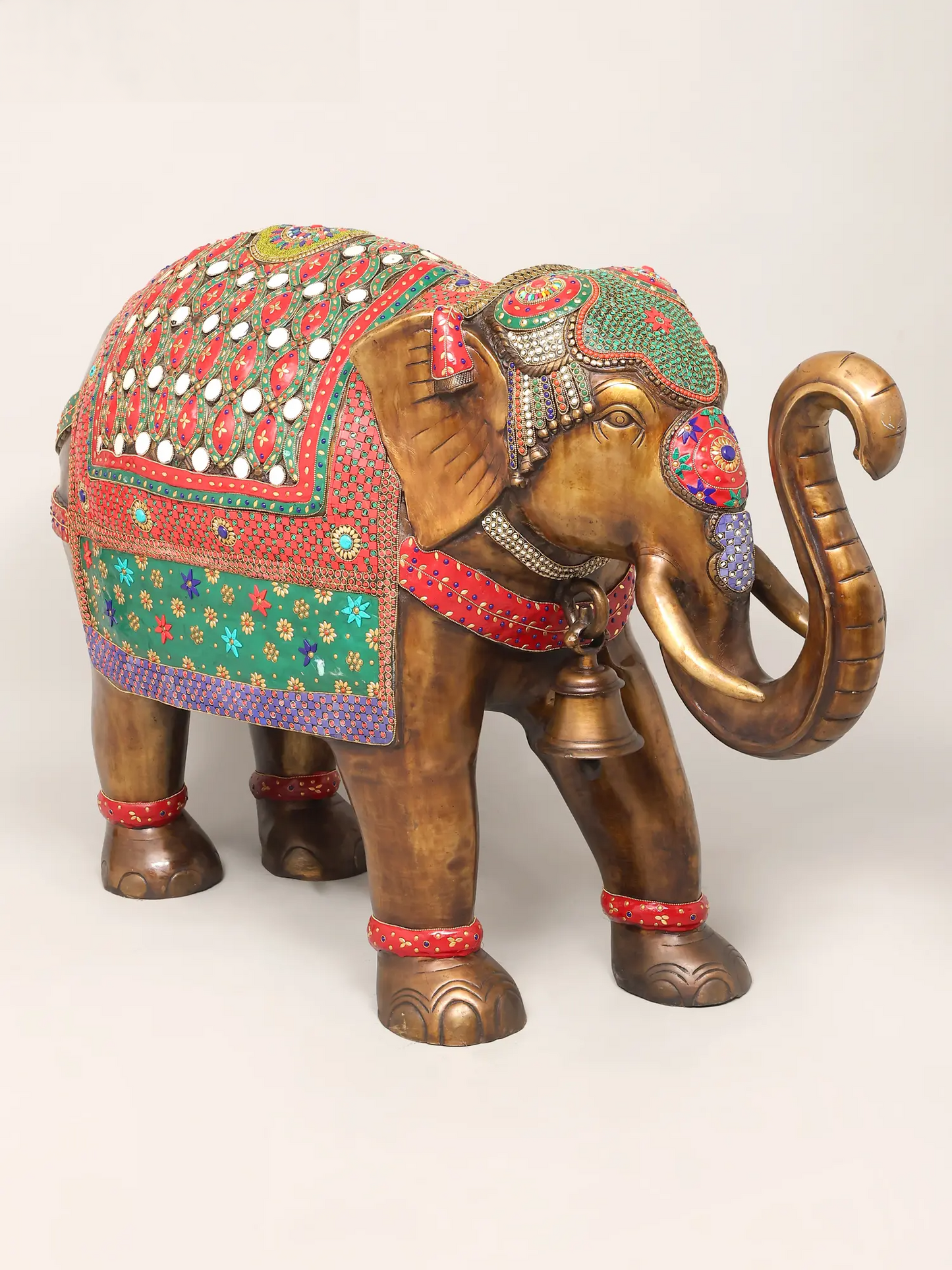 ब्रासाउरा® मीनाकारी जड़ाऊ काम के साथ रॉयल ब्रास हाथी | ऊंचाई 30.5 इंच और वज़न 87.85 किलोग्राम