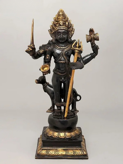 Brassaura® Brass Lord Shiva as Bhairava Statue | Height 17 Inches