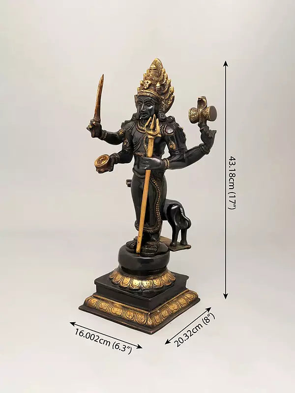 Brassaura® Brass Lord Shiva as Bhairava Statue | Height 17 Inches
