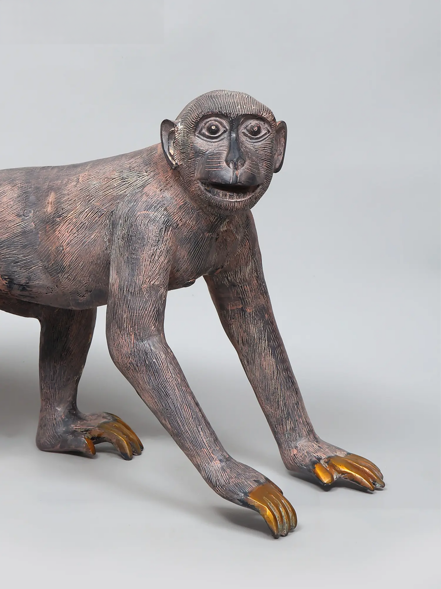 Brassaura® ब्रास मंकी स्कल्पचर | एंटीक फ़िनिश | ऊंचाई 14 इंच और वज़न 13.54 किग्रा