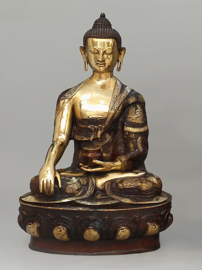Brassaura® Antique Finish Meditating Buddha Statue | Brass Sculpture | Height 33 Inches & Weight 51.40 kgs