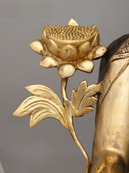 ब्रासुर्रा® कमल के साथ बैठे बुद्ध | पीतल की मूर्ति | ऊँचाई 33 इंच और वज़न 48.85 किलोग्राम