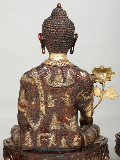 ब्रासुर्रा® कमल के साथ बैठे बुद्ध | पीतल की मूर्ति | ऊँचाई 33 इंच और वज़न 48.85 किलोग्राम