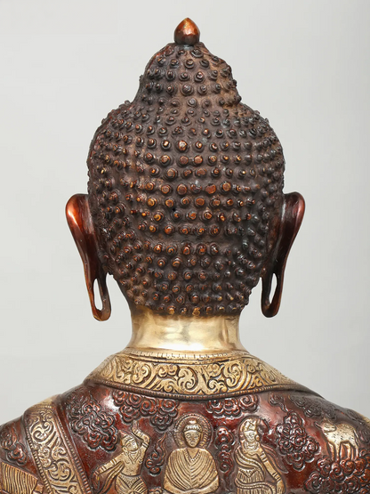 ब्रासुर्रा® कमल के साथ बैठे बुद्ध | पीतल की मूर्ति | ऊँचाई 33 इंच और वज़न 48.85 किलोग्राम