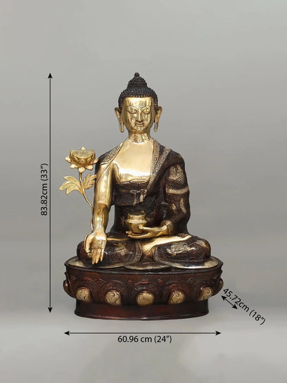 ब्रासुर्रा® कमल के साथ बैठे बुद्ध | पीतल की मूर्ति | ऊँचाई 33 इंच और वज़न 48.85 किलोग्राम