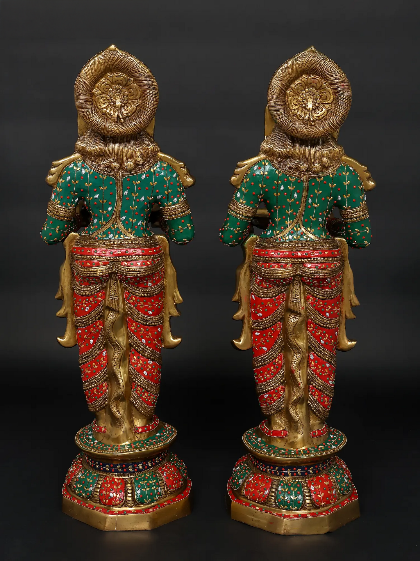 Brassaura™ Goddess Lakshmi Lamp Set | Pure Brass with Intricate Inlay Work | Height 36 Inches & Weight 53.21 kgs