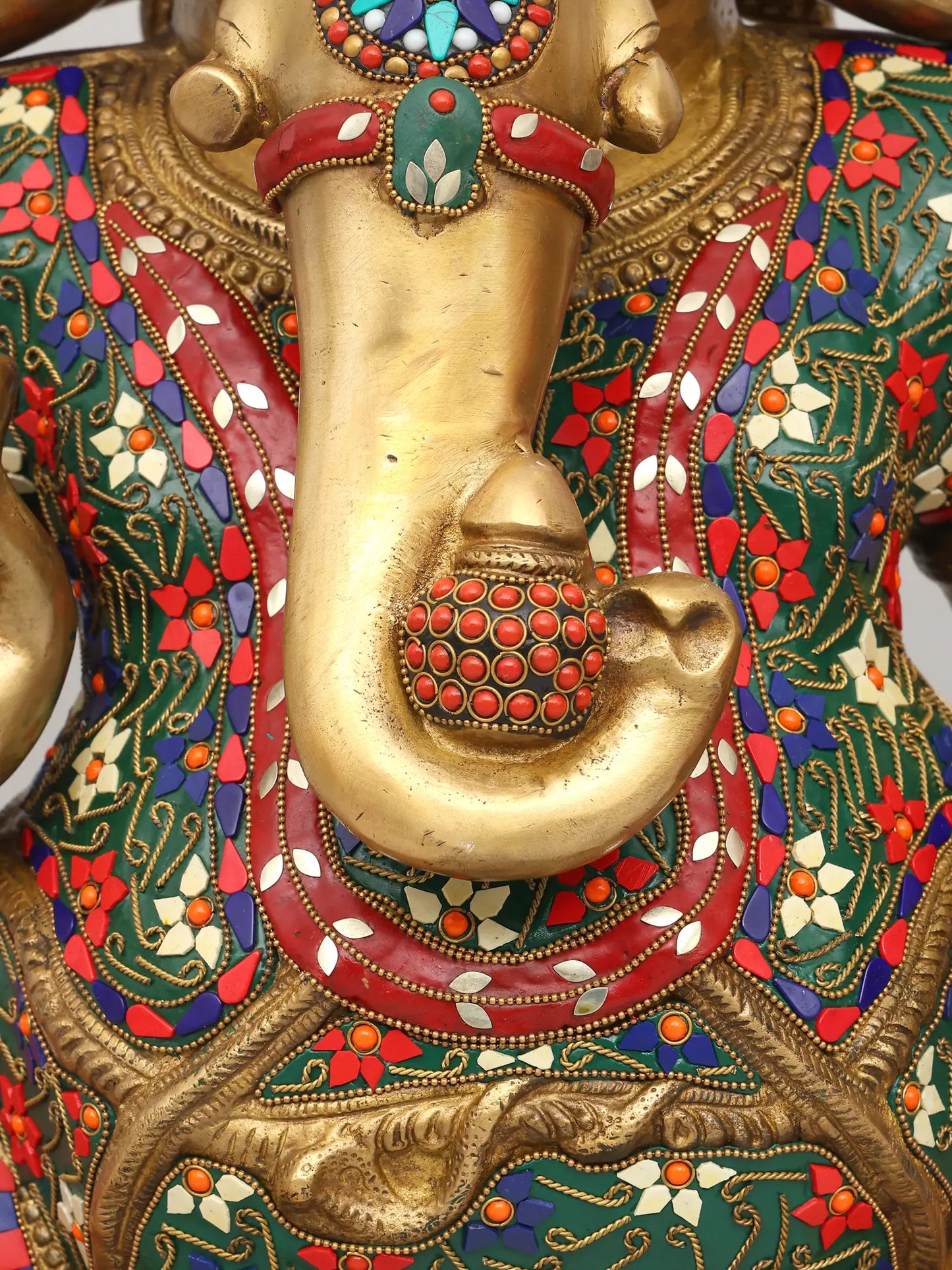 Brassaura™ Brass Ganesha Statue with Inlay Stonework | Height 31 Inches & Weight 49.25 kgs