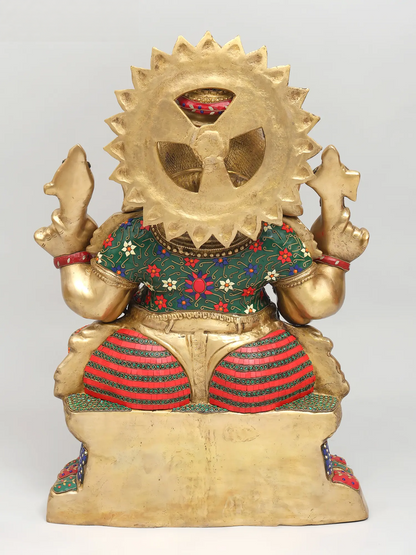 Brassaura™ Brass Ganesha Statue with Inlay Stonework | Height 31 Inches & Weight 49.25 kgs