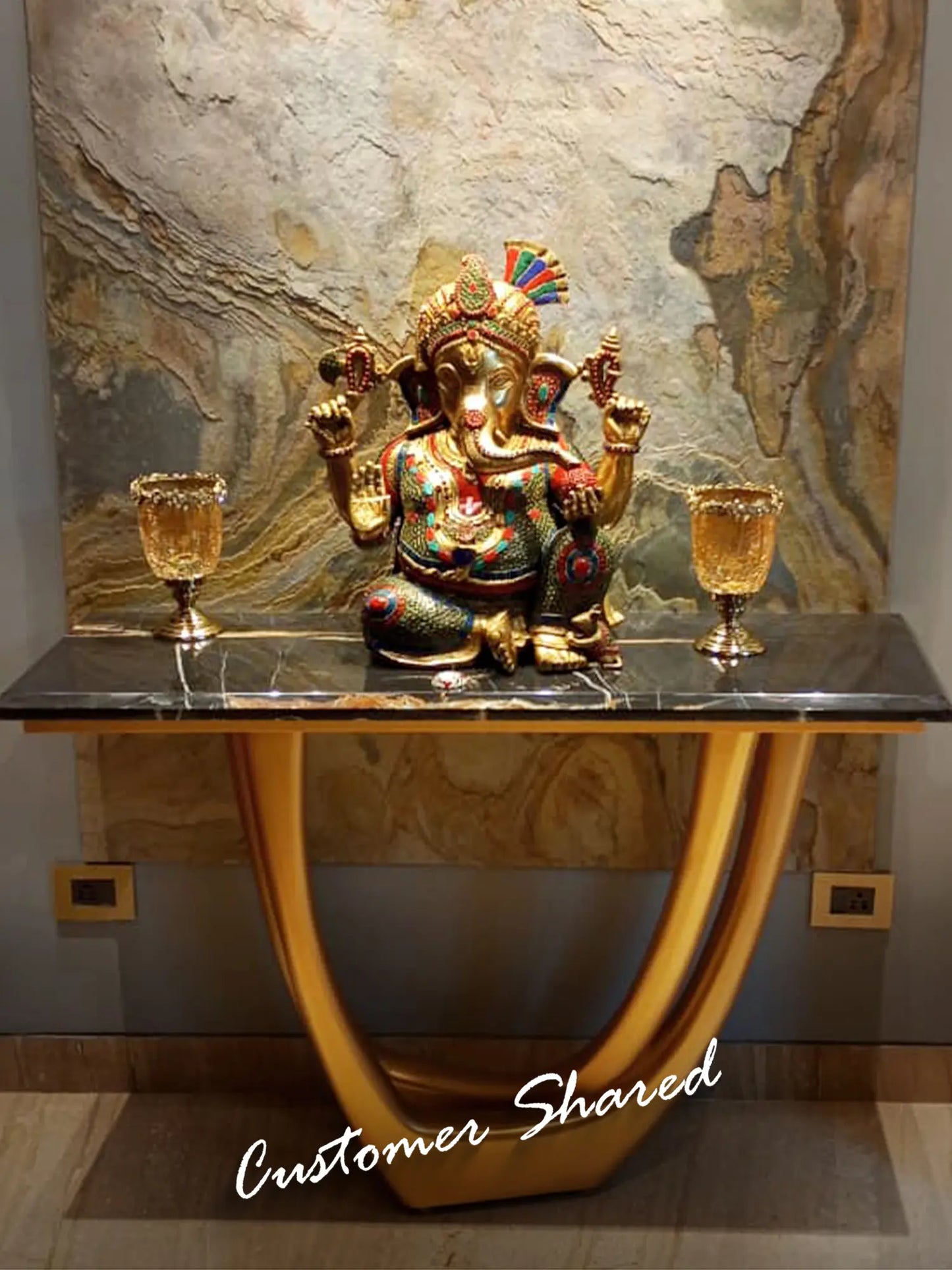 Brassaura™ Brass Ganesha Statue with Stonework & Inlay Work | Height 21 Inches & Weight 26.96 kgs