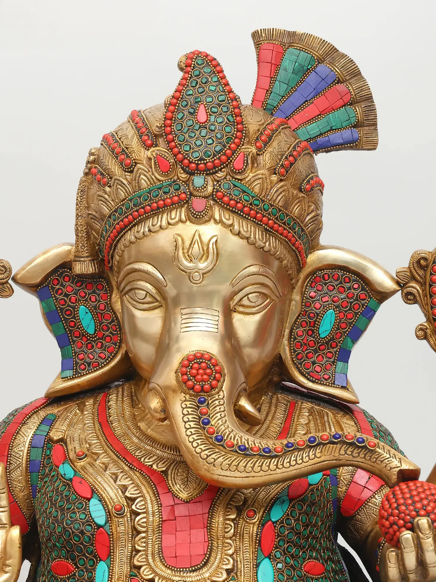 Brassaura™ Brass Ganesha Statue with Stonework & Inlay Work | Height 21 Inches & Weight 26.96 kgs