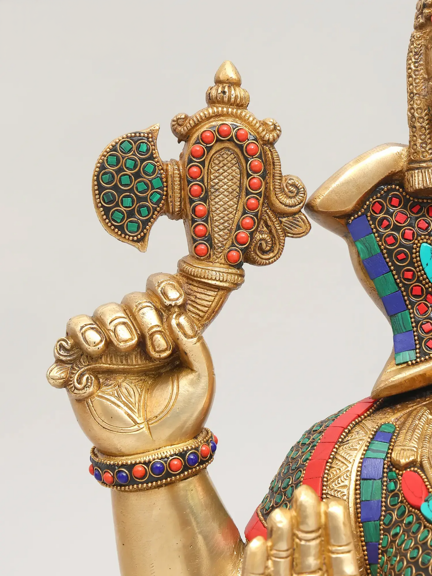 Brassaura™ Brass Ganesha Statue with Stonework & Inlay Work | Height 21 Inches & Weight 26.96 kgs