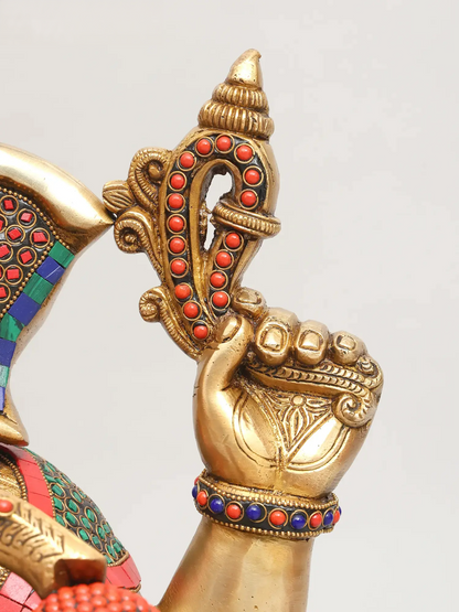 Brassaura™ Brass Ganesha Statue with Stonework & Inlay Work | Height 21 Inches & Weight 26.96 kgs